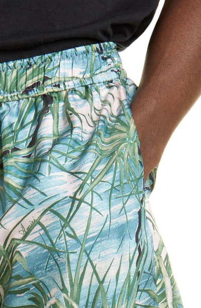 Shop Amiri Aloha Tree Silk Shorts In Blue