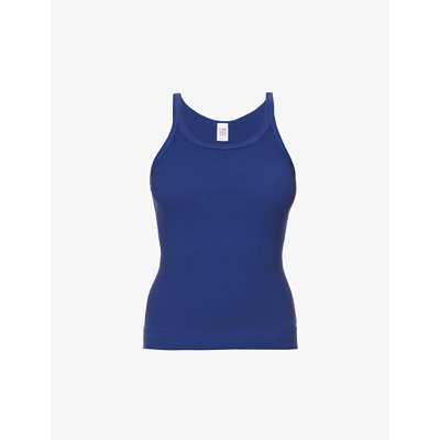 Shop Re/done Ribbed Regular-fit Cotton-jersey Tank Top In French Blue