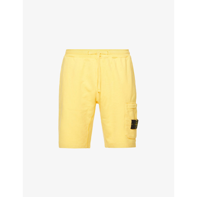 Shop Stone Island Men's Yellow Logo-patch Cotton Shorts