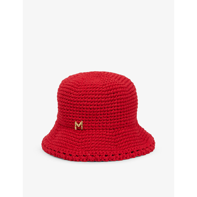Shop Magda Butrym Chunky-knit Cotton-blend Bucket Hat In Red