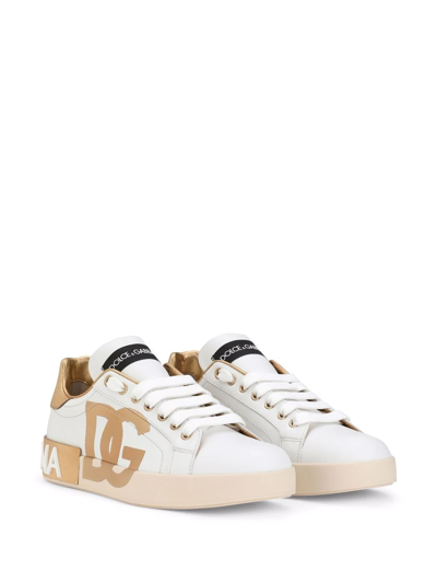 Dolce & Gabbana Calfskin Portofino Sneakers With Dg Logo In White