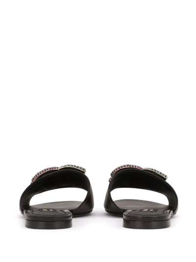 Shop Dolce & Gabbana Crystal-logo Leather Slides In Black