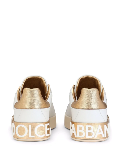 Dolce & Gabbana Calfskin Portofino Sneakers With Dg Logo In White