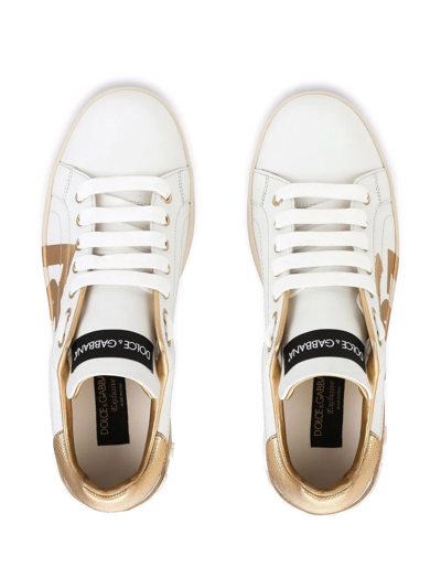 Dolce & Gabbana Calfskin Portofino Sneakers With Dg Logo In White