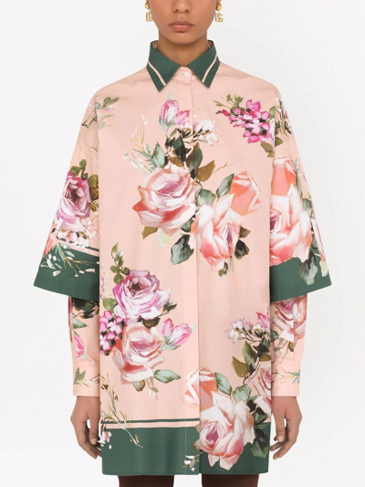 Shop Dolce & Gabbana Floral-print Longline Shirt In Pink