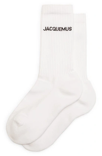 Shop Jacquemus Les Chaussettes Logo Jacquard Cotton Blend Crew Socks In White