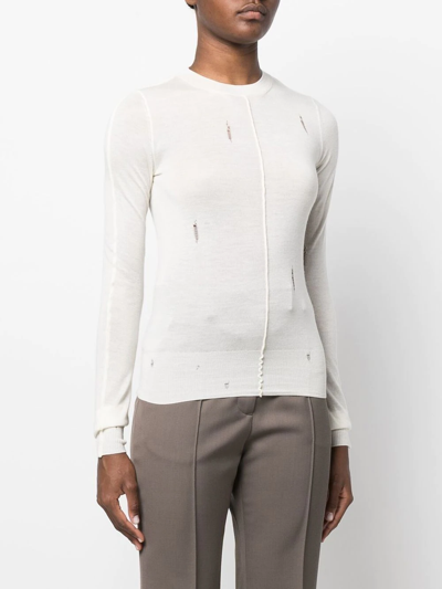 Shop Amiri Distressed Cashmere Jumper In Neutrals