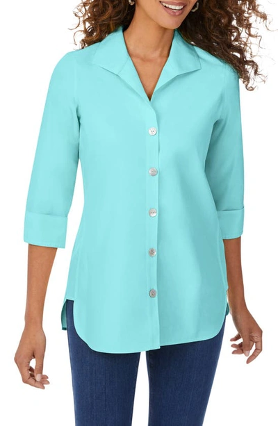 Shop Foxcroft Pandora Non-iron Cotton Shirt In Turquoise Tide