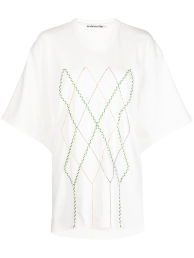 Shop Andersson Bell Argyle String Embroidery Oversize T-shirt In White