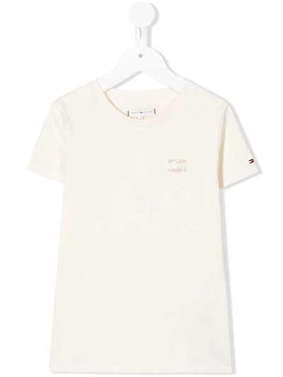 Shop Tommy Hilfiger Junior Logo-print Cotton T-shirt In Neutrals