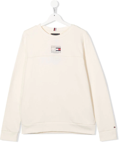Shop Tommy Hilfiger Junior Teen Logo-print Cotton Sweatshirt In White