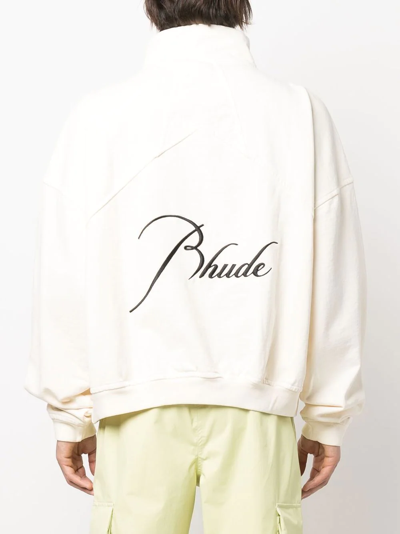 Shop Rhude Embroidered-logo Zip Sweatshirt In Neutrals