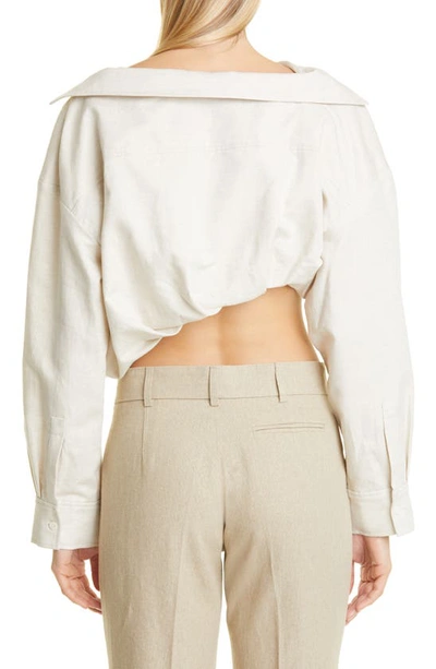 Shop Jacquemus La Chemise Mejean Crop Cotton & Linen Button-up Shirt In Beige