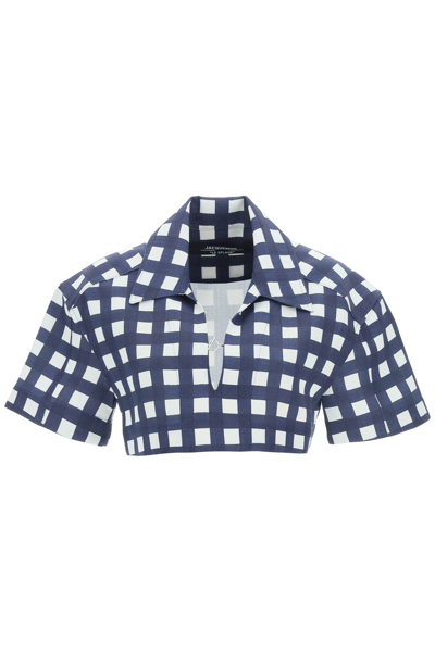 Shop Jacquemus 'le Haut Bebi' Cropped Blouse In Blue,white