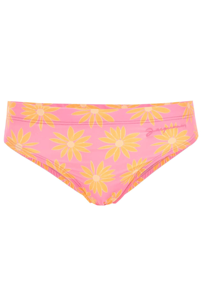 Shop Jacquemus Swim Briefs With Daisy Print In Yellow,orange,pink