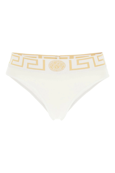 Shop Versace Greca Border Briefs In White,gold