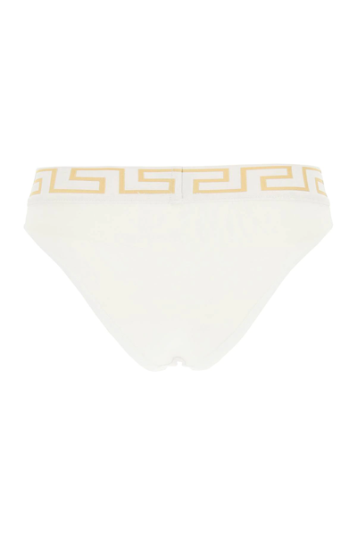 Shop Versace Greca Border Briefs In White,gold