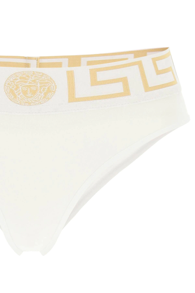 Shop Versace Greca Border Briefs In White,gold
