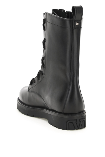 Shop Valentino Leather Xcombat Boots In Black