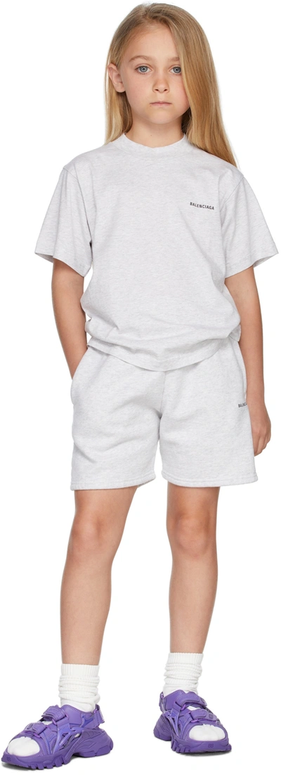 Shop Balenciaga Kids Grey Logo Jogging Shorts In 8142 Pale H