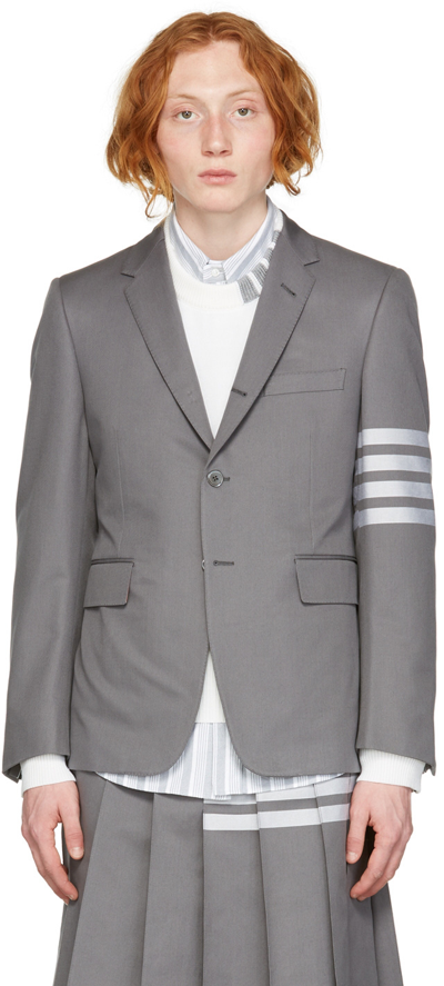 Shop Thom Browne Grey Cotton 4-bar Blazer In 035 Med Grey