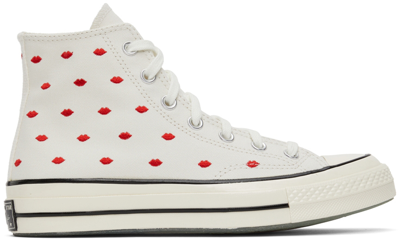 Shop Converse Off-white Embroidered Lips Chuck 70 Hi Sneakers In Vintage White/univer