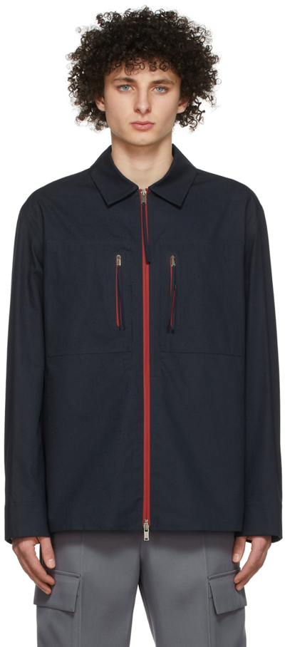 Jil Sander Blue Organic Cotton Jacket In 405 - Dark Blue