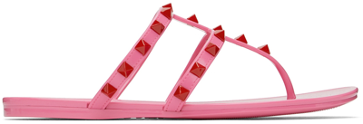 Shop Valentino Pink Rubber Rockstud Sandals In 245 Feminin