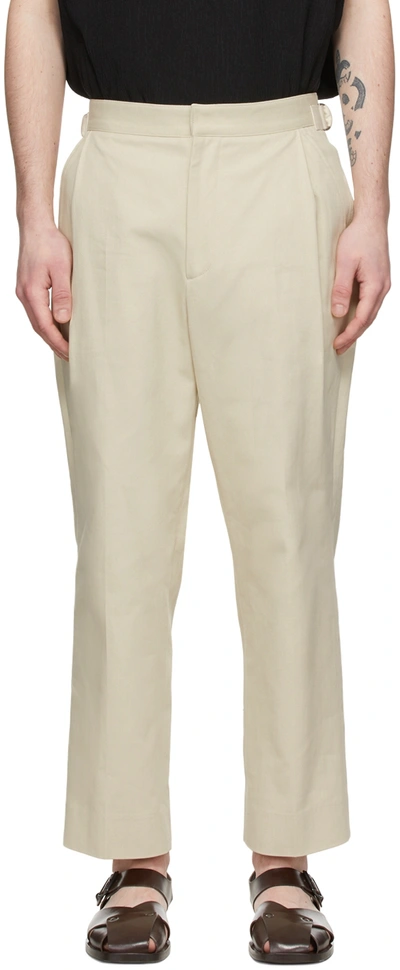Shop Solid Homme Beige Cotton Trousers In Beige 655e