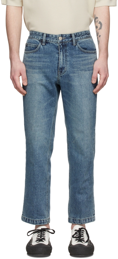 Shop Solid Homme Blue Slim Cropped Jeans In Blue 679l