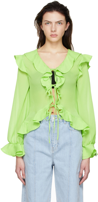 Shop Rokh Green Polyester Blouse In 67neongreen