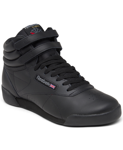 Shop Reebok Big Girls Freestyle Hi Stay-put Closure Casual Sneakers From Finish Line In Core Black