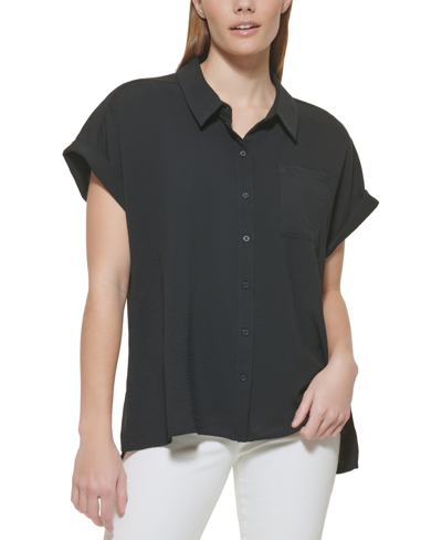 Shop Calvin Klein Short Sleeve Button Down Shirt In Black