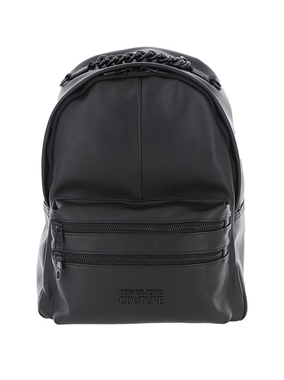 Shop Versace Jeans Couture Leatherette Backpack With Chain Detail In Nero