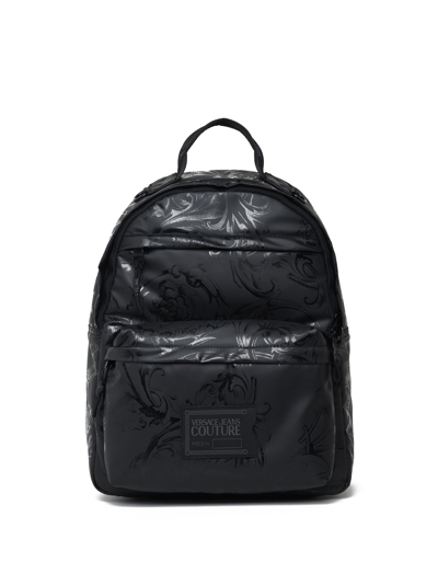 Shop Versace Jeans Couture Fabric Backpack With Logo Detail In Nero