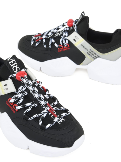 Shop Versace Jeans Couture Neoprene Platform Sneakers With Pvc Detail In Black/multi