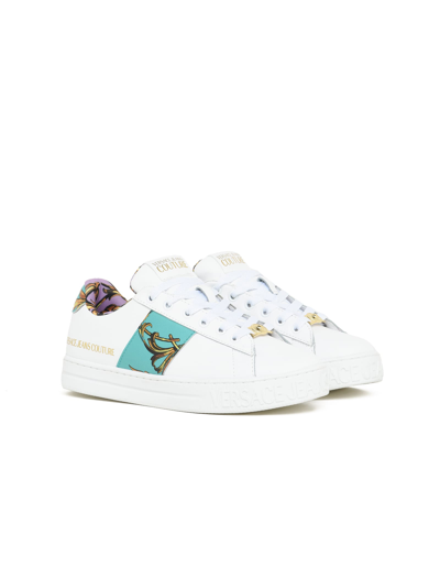 Shop Versace Jeans Couture Low-top Leather Sneakers With Print Insert In White/multi