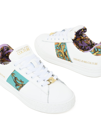 Shop Versace Jeans Couture Low-top Leather Sneakers With Print Insert In White/multi
