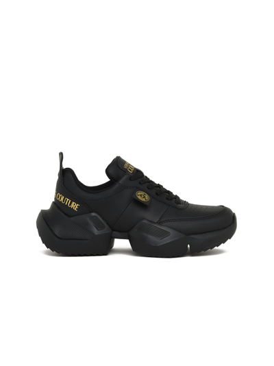 Shop Versace Jeans Couture Leather Running Sneakers With Oversized Outsole In Black