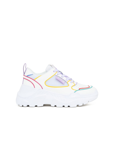 Couture Leather Platform Sneakers With Coloured Lines In Bianco Ottico | ModeSens