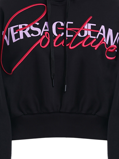 Shop Versace Jeans Couture Embroidery Detail Oversized Hoodie In Black