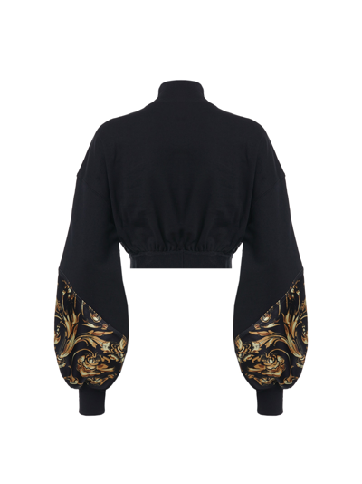 Shop Versace Jeans Couture Sweatshirt With Print Satin Inserts In Nero