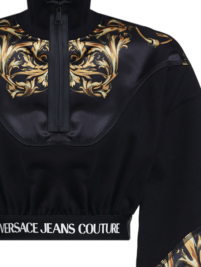 Shop Versace Jeans Couture Sweatshirt With Print Satin Inserts In Nero