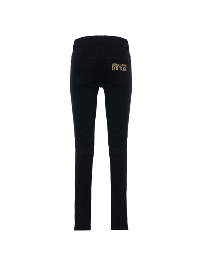 Shop Versace Jeans Couture Embroidered Black Stretch Denim Jeans In Black Black