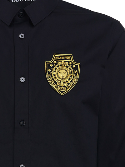Shop Versace Jeans Couture Sun Embroidered Patch Poplin Shirt In Black