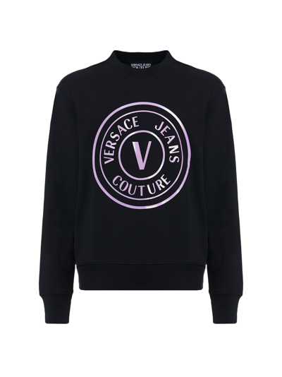 Shop Versace Jeans Couture Hologram V Emblem Print Sweatshirt In 899+302