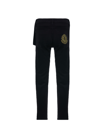 Shop Versace Jeans Couture Black Denim Jeans With Sun Embroidery In Black Black