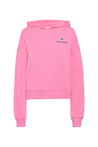 Shop Chiara Ferragni Straight Fit Long-sleeved Hoodie With Logo Detail In Sachet Pink