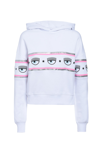 Shop Chiara Ferragni Straight Fit Long-sleeved Hoodie With Logo Detail In White