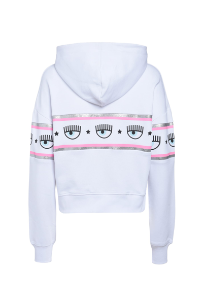 Shop Chiara Ferragni Straight Fit Long-sleeved Hoodie With Logo Detail In White